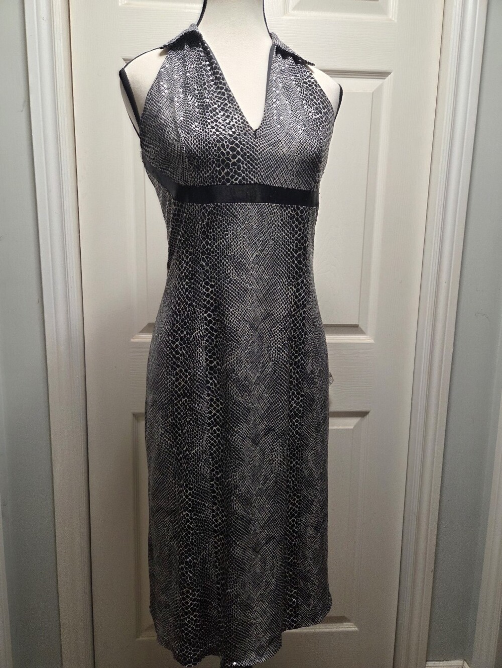Halter Sequin Sparkle Snake-Print Handmade Tuxedo Dress